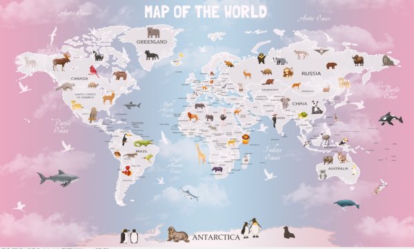 Pastelna mapa sveta sa životinjama