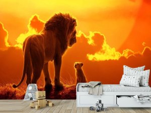 Simba i Mufasa pod zlatnim suncem